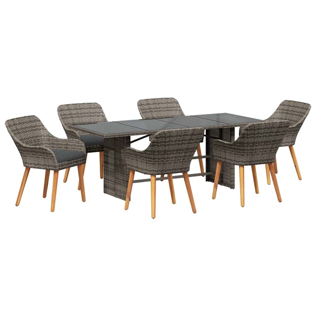 Garden Dining Set with Cushion 7 pcs Grey Poly Rattan