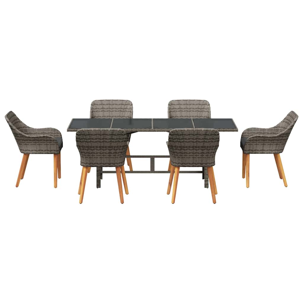 Garden Dining Set with Cushion 7 pcs Grey Poly Rattan