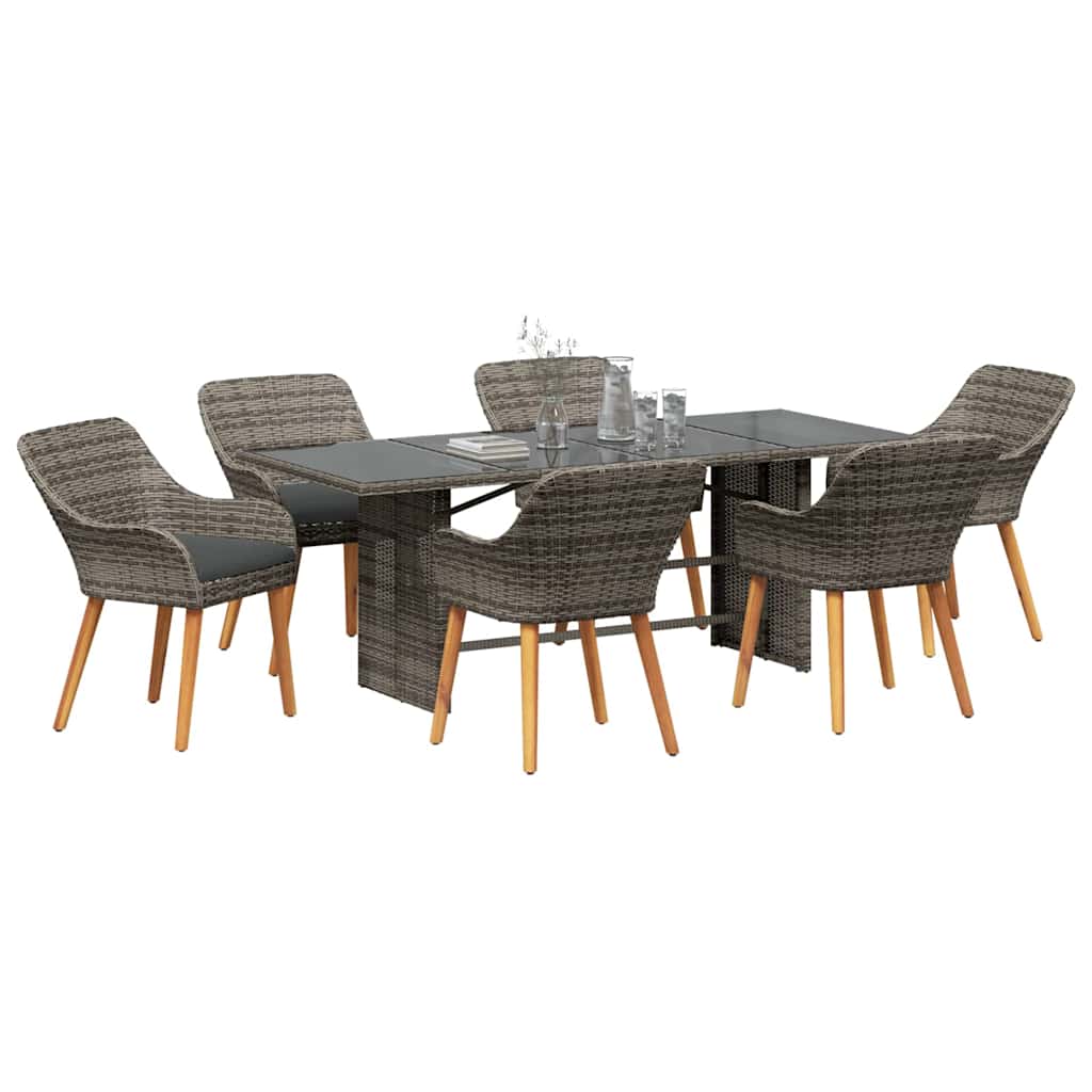 Garden Dining Set with Cushion 7 pcs Grey Poly Rattan