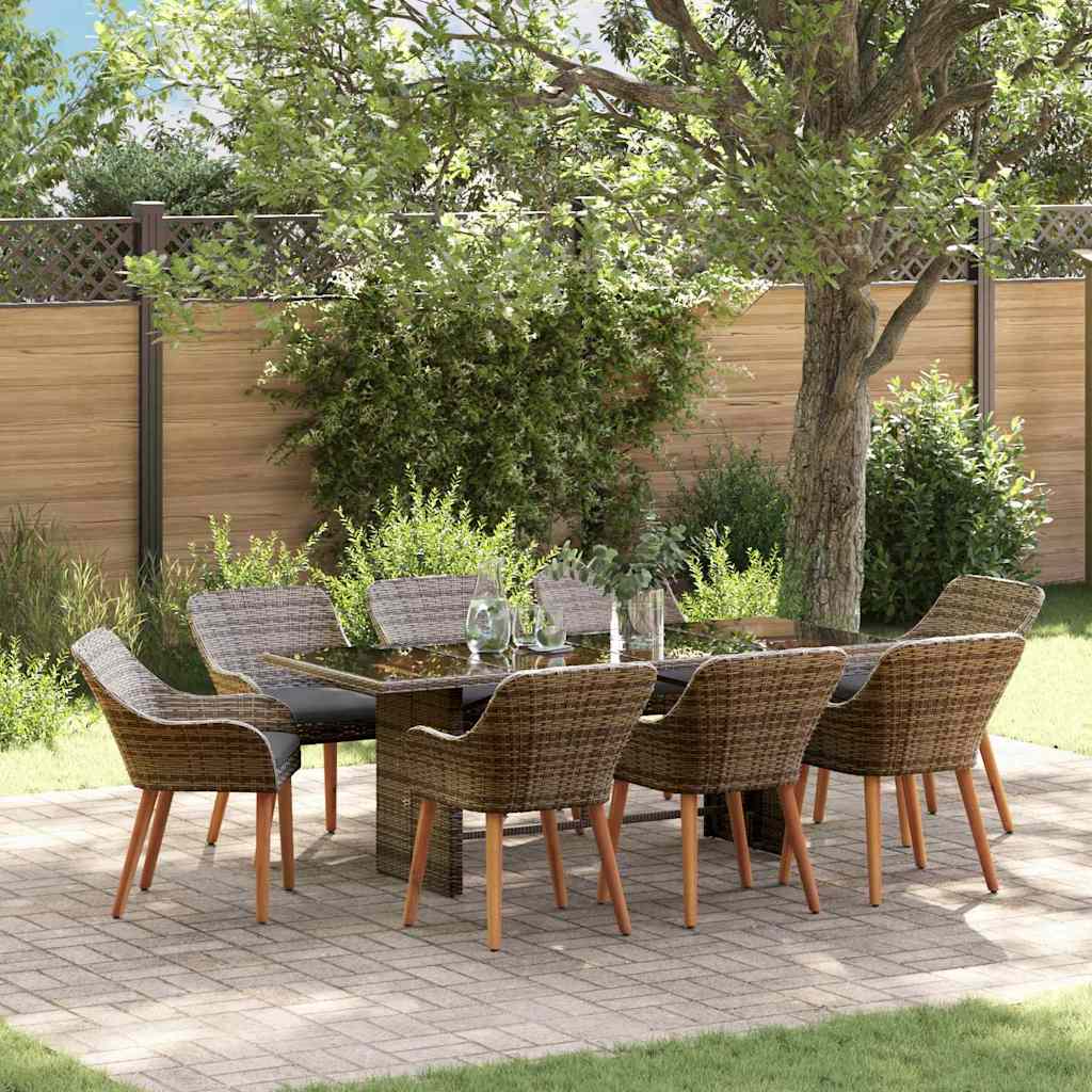 Garden Dining Set with Cushion 9 pcs Grey Poly Rattan