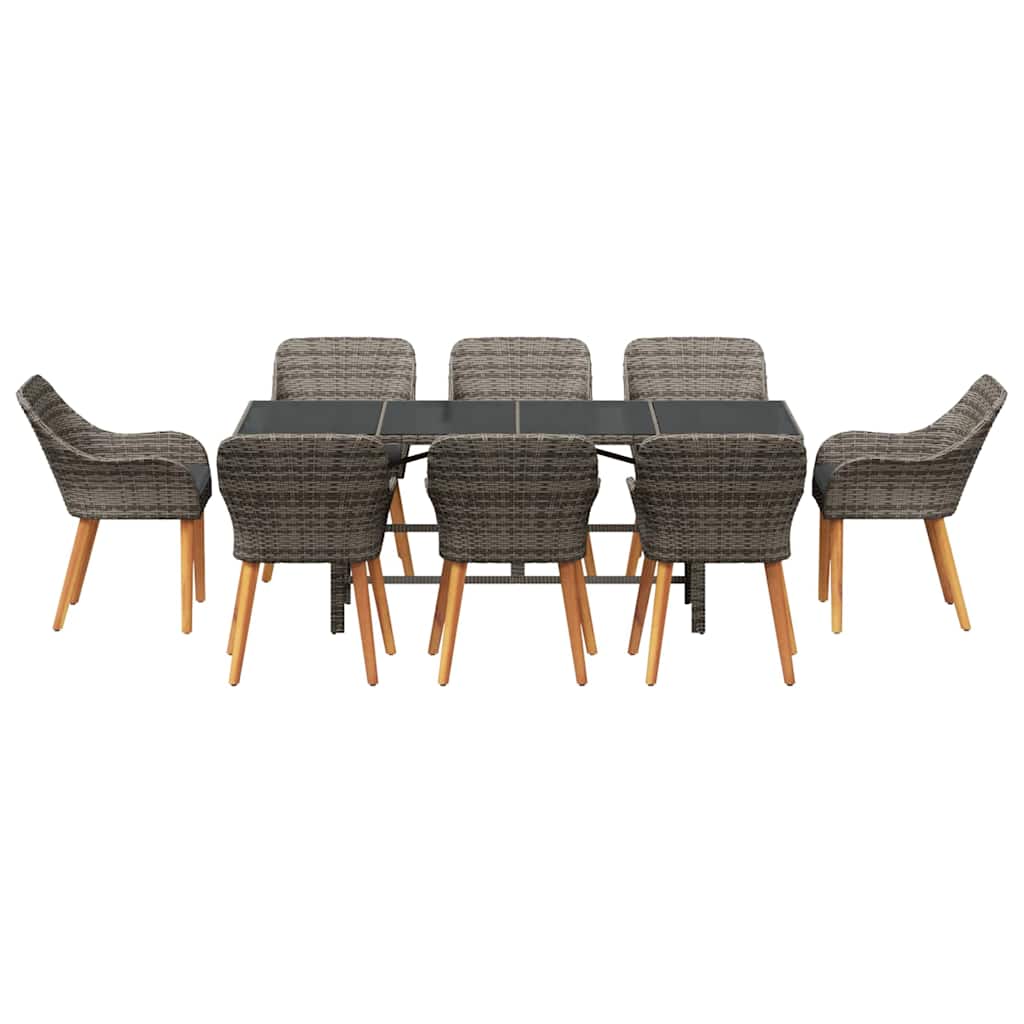 Garden Dining Set with Cushion 9 pcs Grey Poly Rattan