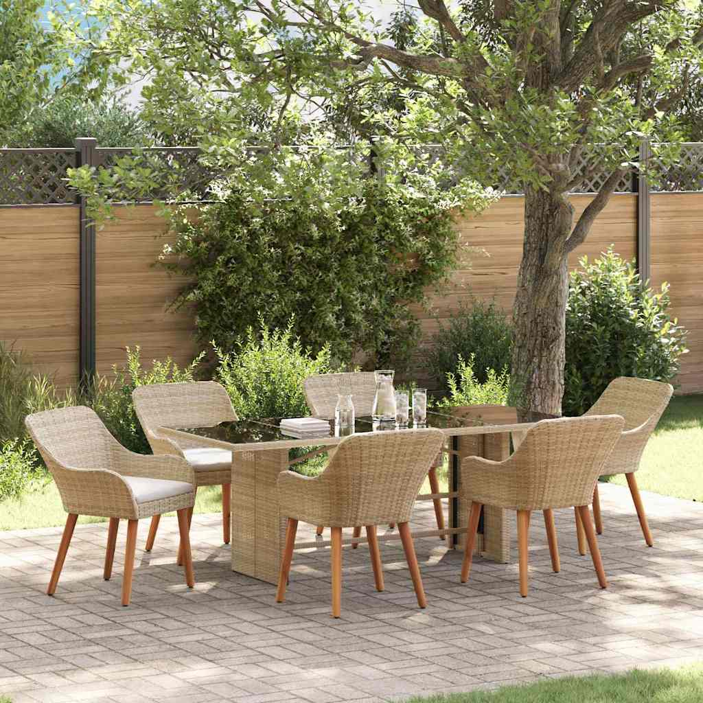 Garden Dining Set with Cushion 7 pcs Beige Poly Rattan