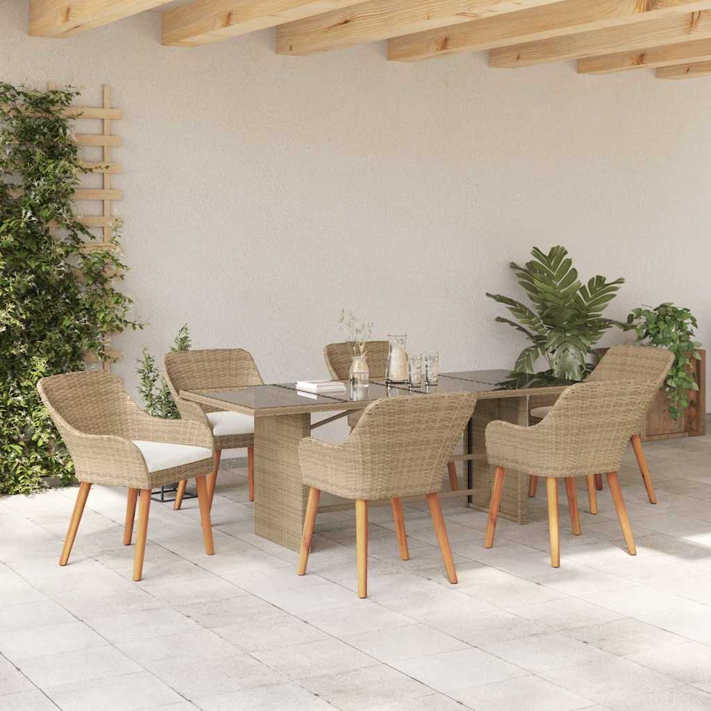 Garden Dining Set with Cushion 7 pcs Beige Poly Rattan