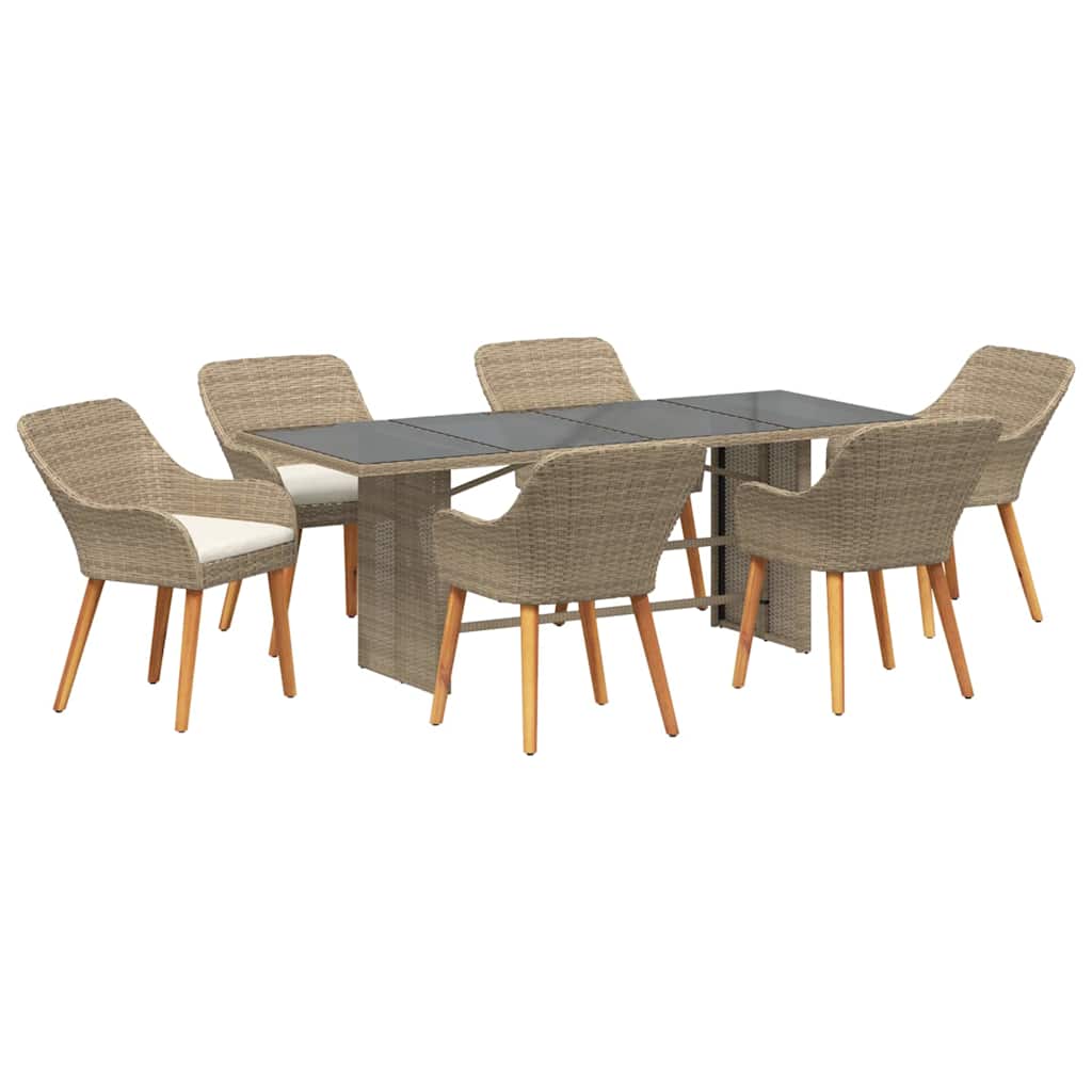 Garden Dining Set with Cushion 7 pcs Beige Poly Rattan