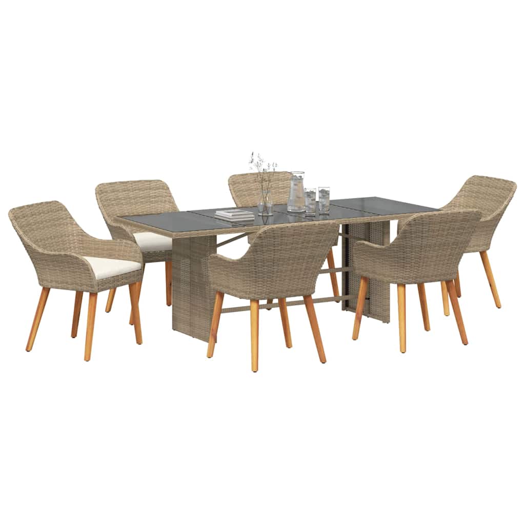 Garden Dining Set with Cushion 7 pcs Beige Poly Rattan