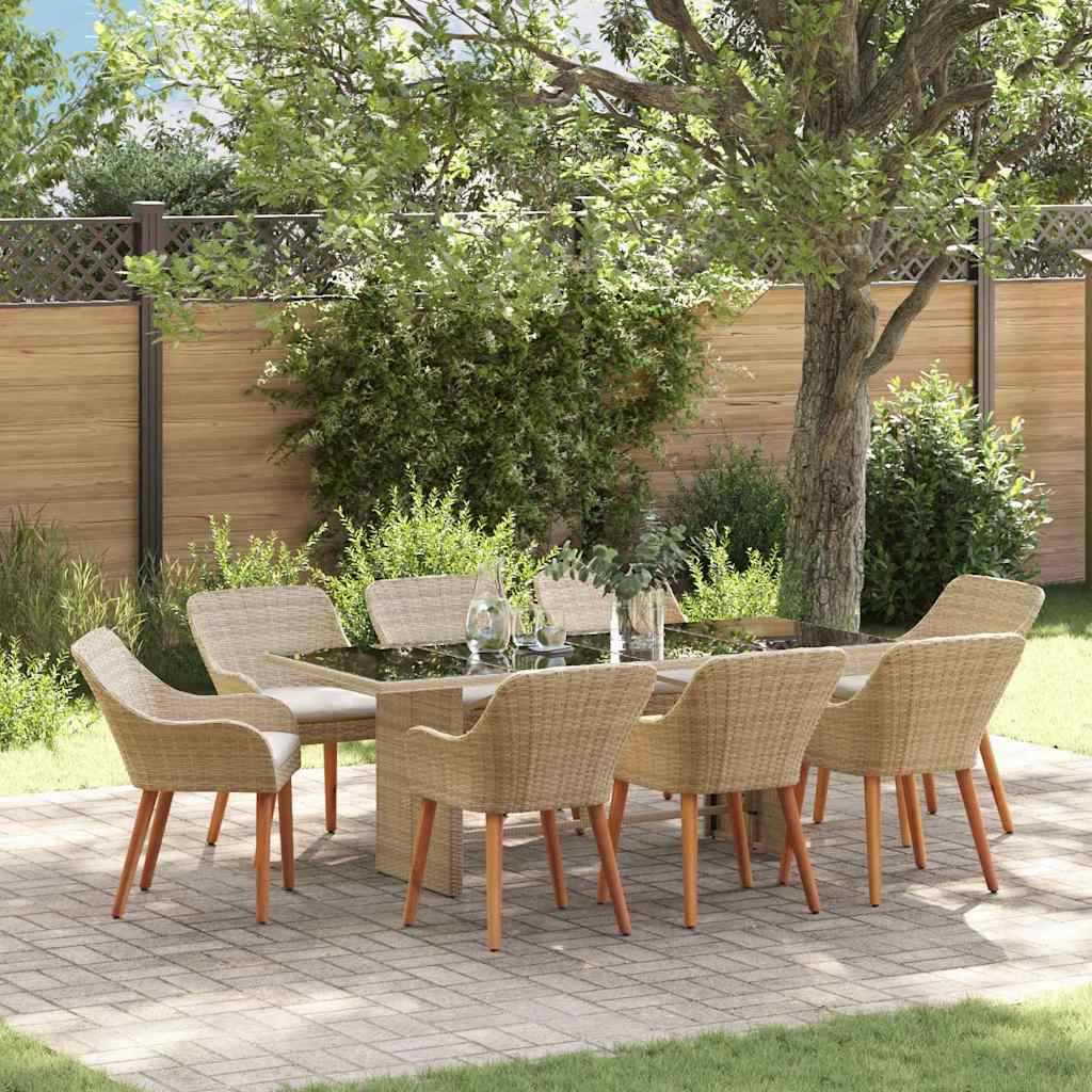 Garden Dining Set with Cushion 9 pcs Beige Poly Rattan