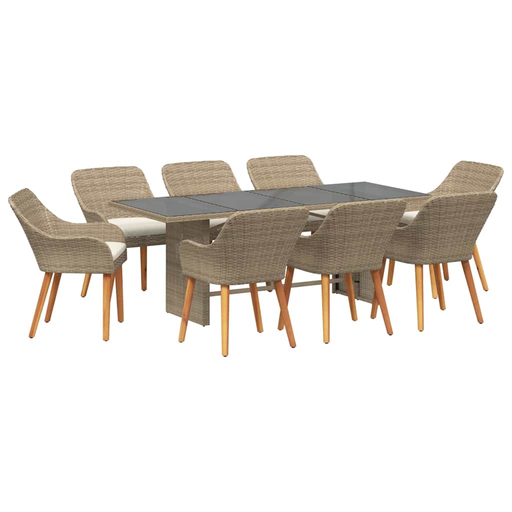 Garden Dining Set with Cushion 9 pcs Beige Poly Rattan