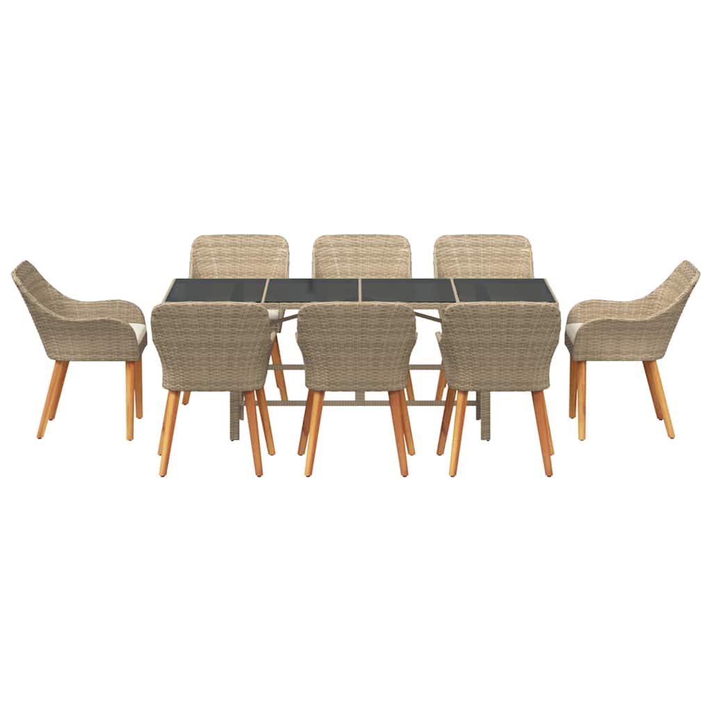 Garden Dining Set with Cushion 9 pcs Beige Poly Rattan