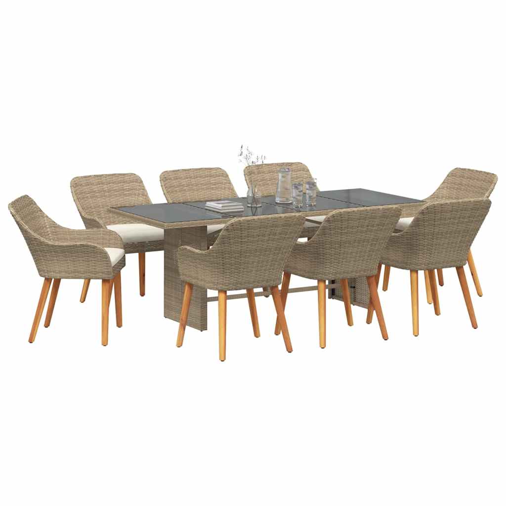 Garden Dining Set with Cushion 9 pcs Beige Poly Rattan
