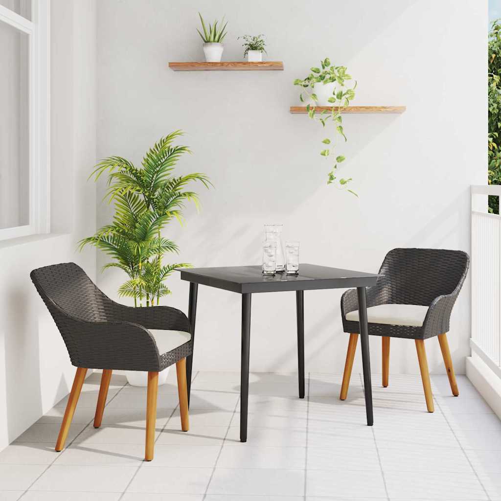 Garden Dining Set with Cushion 3 pcs Black Poly Rattan