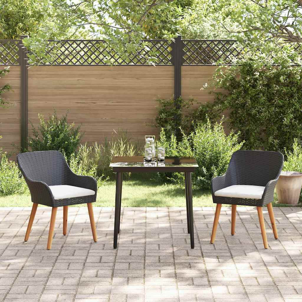 Garden Dining Set with Cushion 3 pcs Black Poly Rattan
