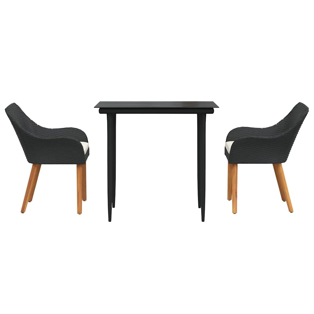 Garden Dining Set with Cushion 3 pcs Black Poly Rattan