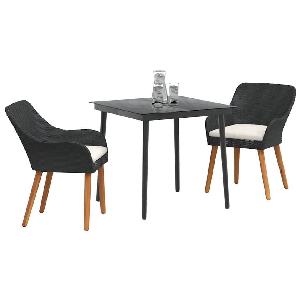 Garden Dining Set with Cushion 3 pcs Black Poly Rattan