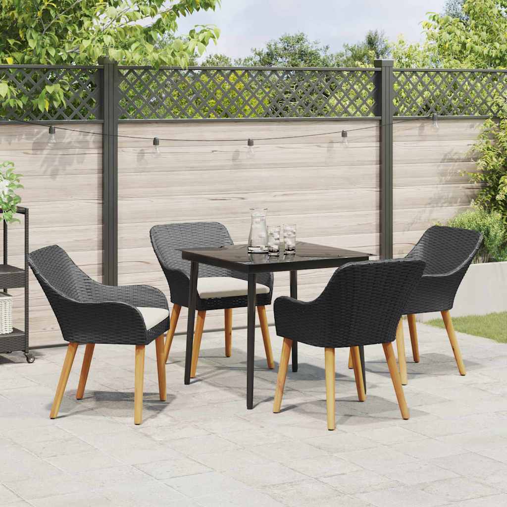 Garden Dining Set with Cushion 5 pcs Black Poly Rattan