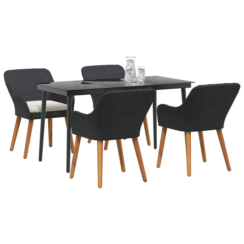Garden Dining Set with Cushion 5 pcs Black Poly Rattan