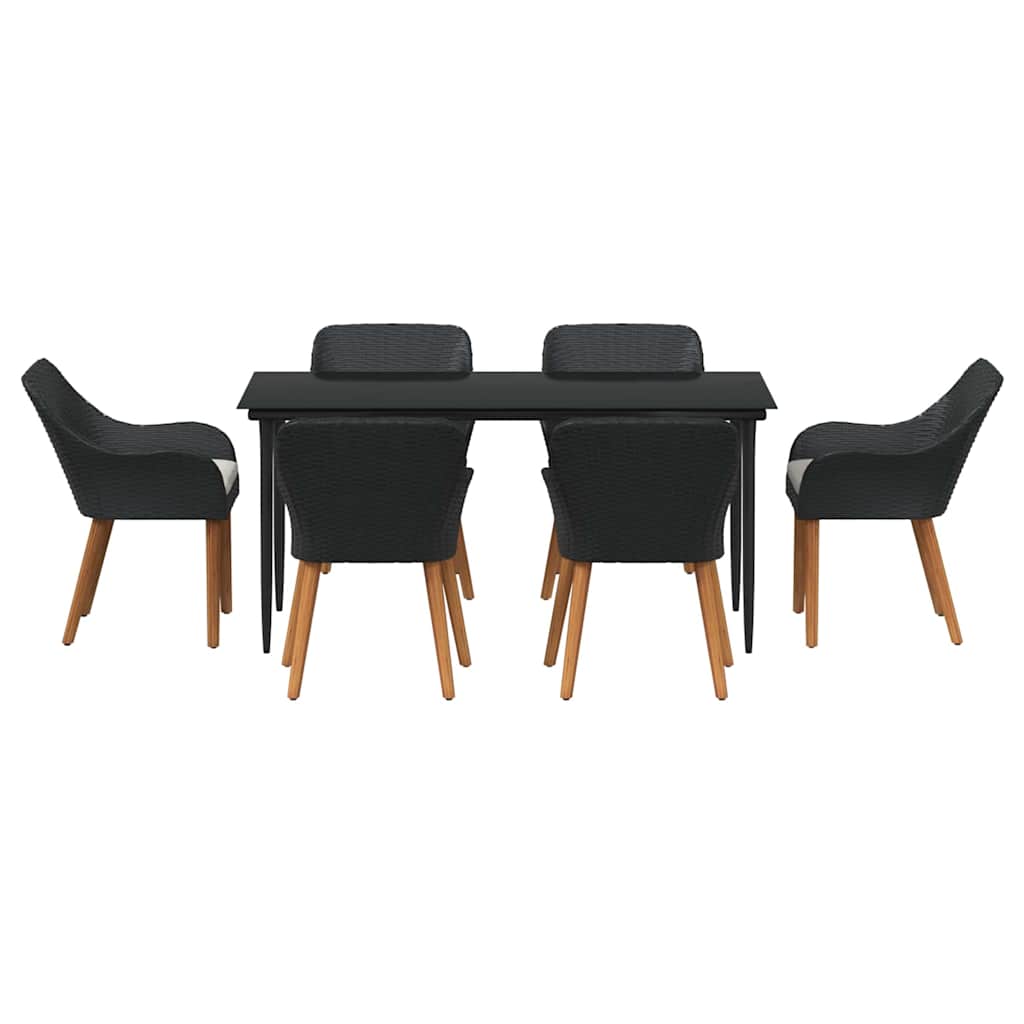 Garden Dining Set with Cushion 7 pcs Black Poly Rattan
