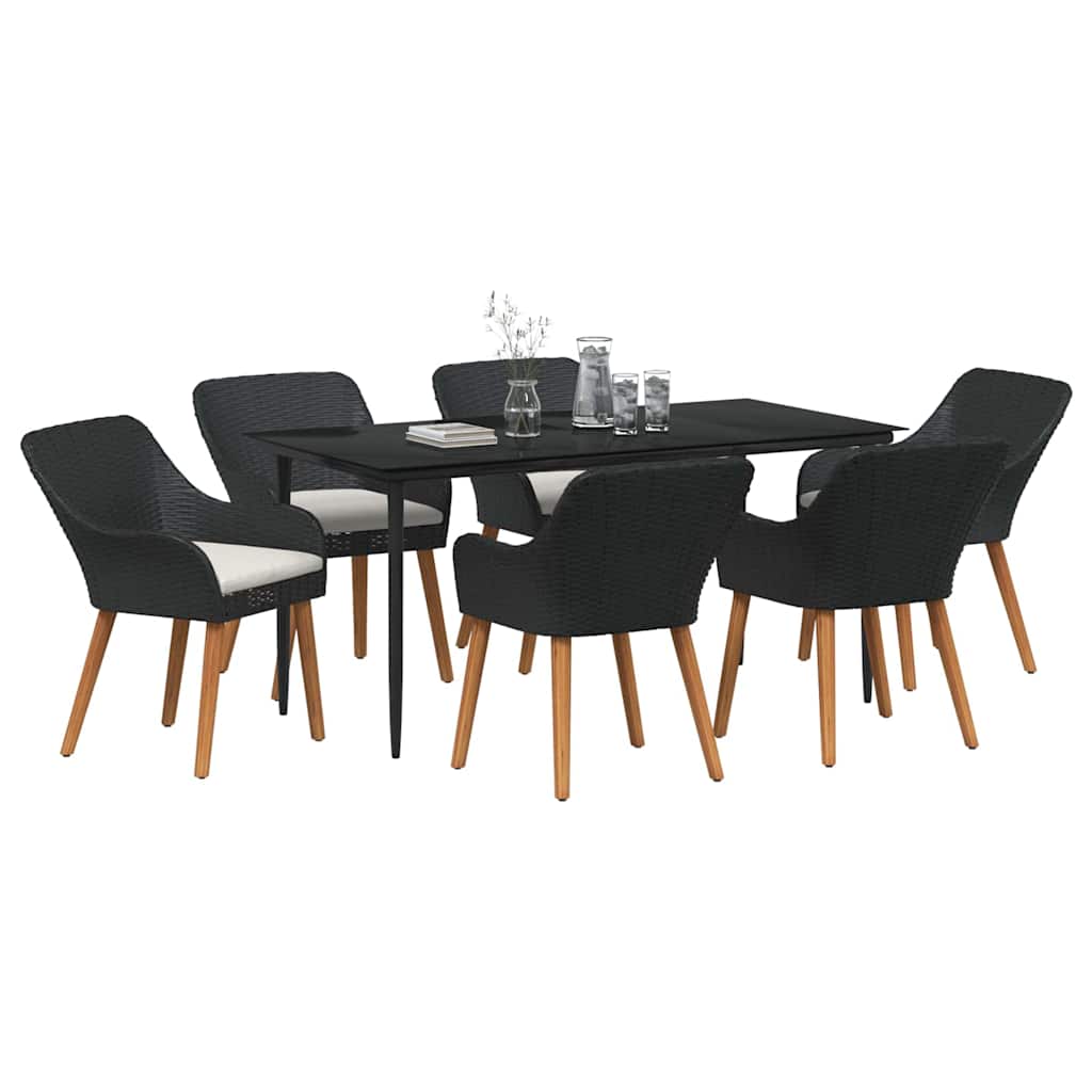 Garden Dining Set with Cushion 7 pcs Black Poly Rattan