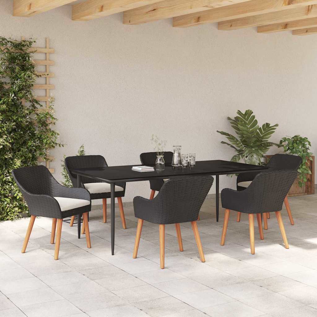 Garden Dining Set with Cushion 7 pcs Black Poly Rattan