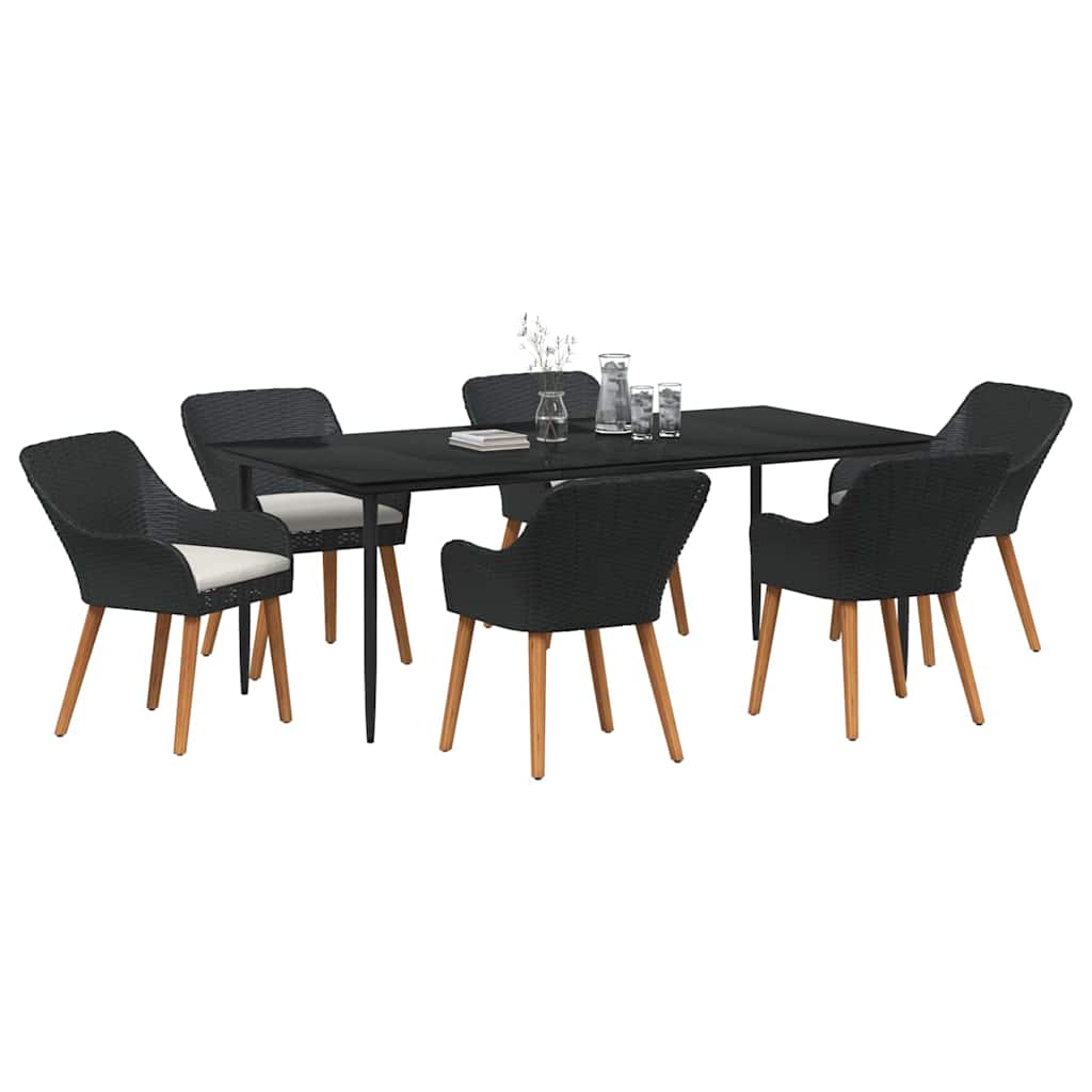 Garden Dining Set with Cushion 7 pcs Black Poly Rattan