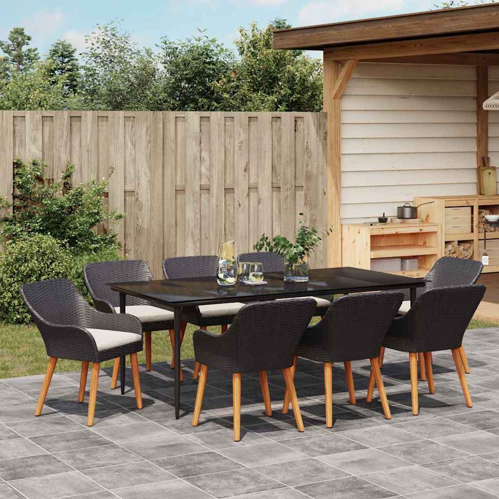 Garden Dining Set with Cushion 9 pcs Black Poly Rattan