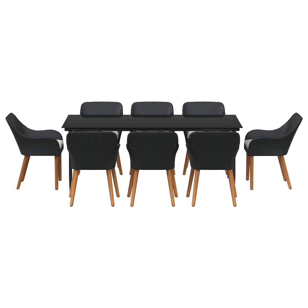 Garden Dining Set with Cushion 9 pcs Black Poly Rattan