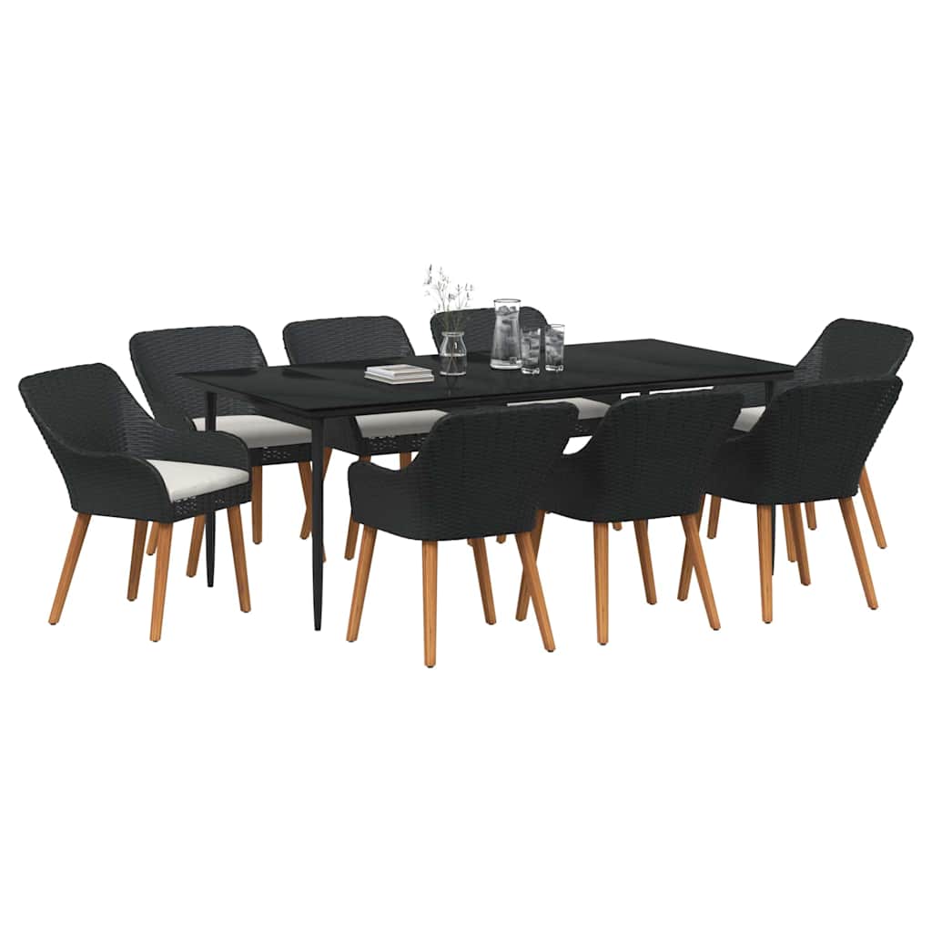 Garden Dining Set with Cushion 9 pcs Black Poly Rattan