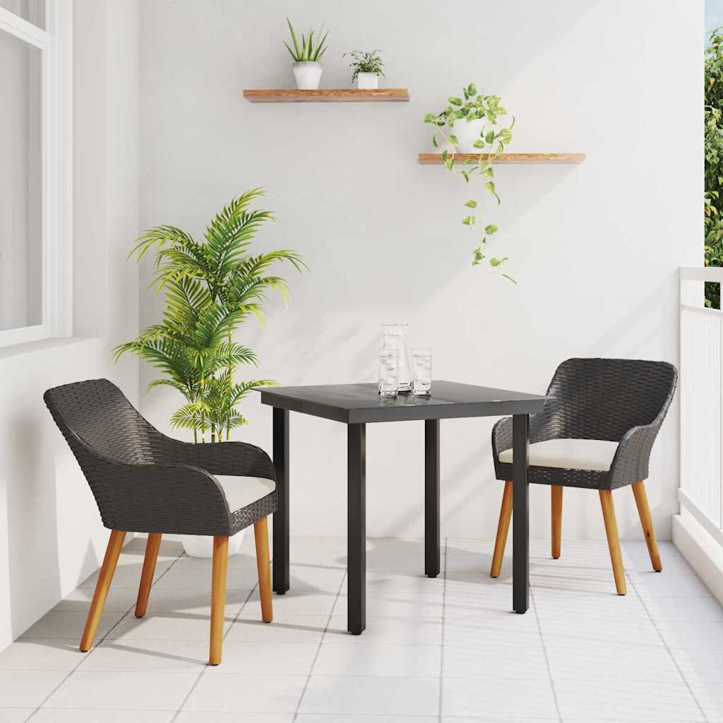 Garden Dining Set with Cushion 3 pcs Black Poly Rattan