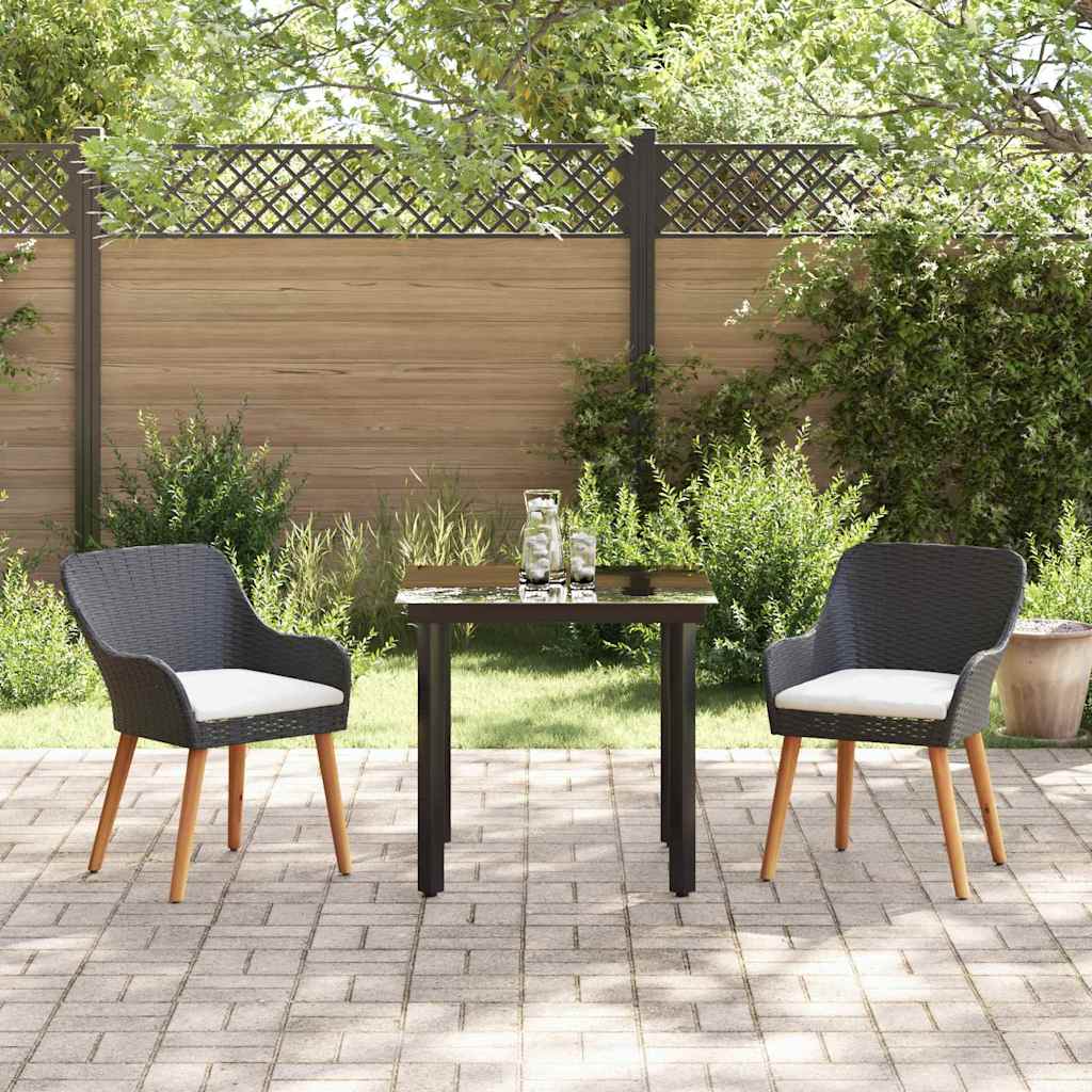 Garden Dining Set with Cushion 3 pcs Black Poly Rattan
