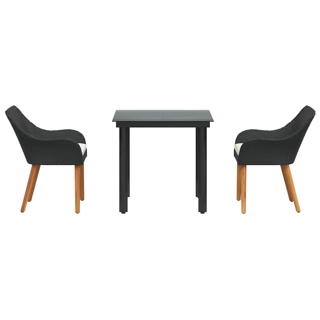 Garden Dining Set with Cushion 3 pcs Black Poly Rattan