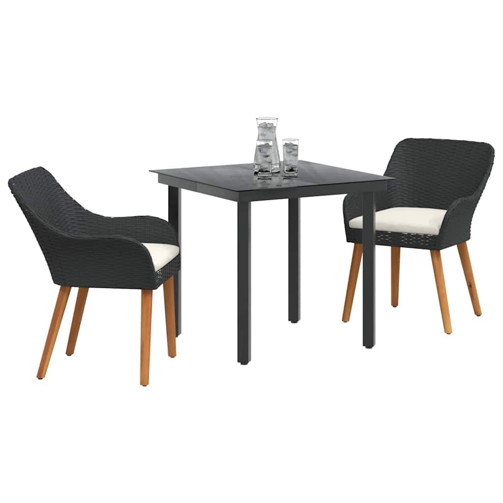 Garden Dining Set with Cushion 3 pcs Black Poly Rattan