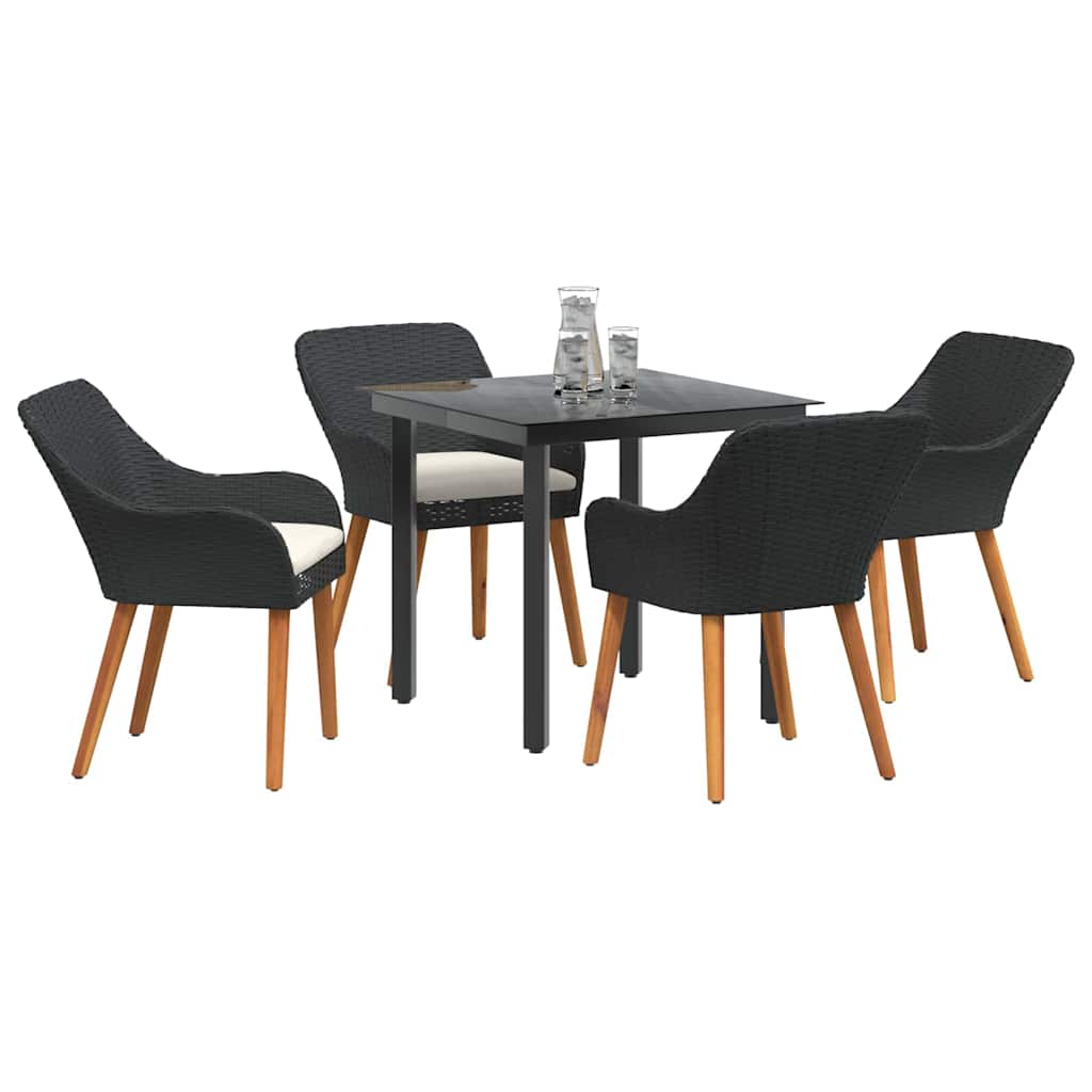 Garden Dining Set with Cushion 5 pcs Black Poly Rattan