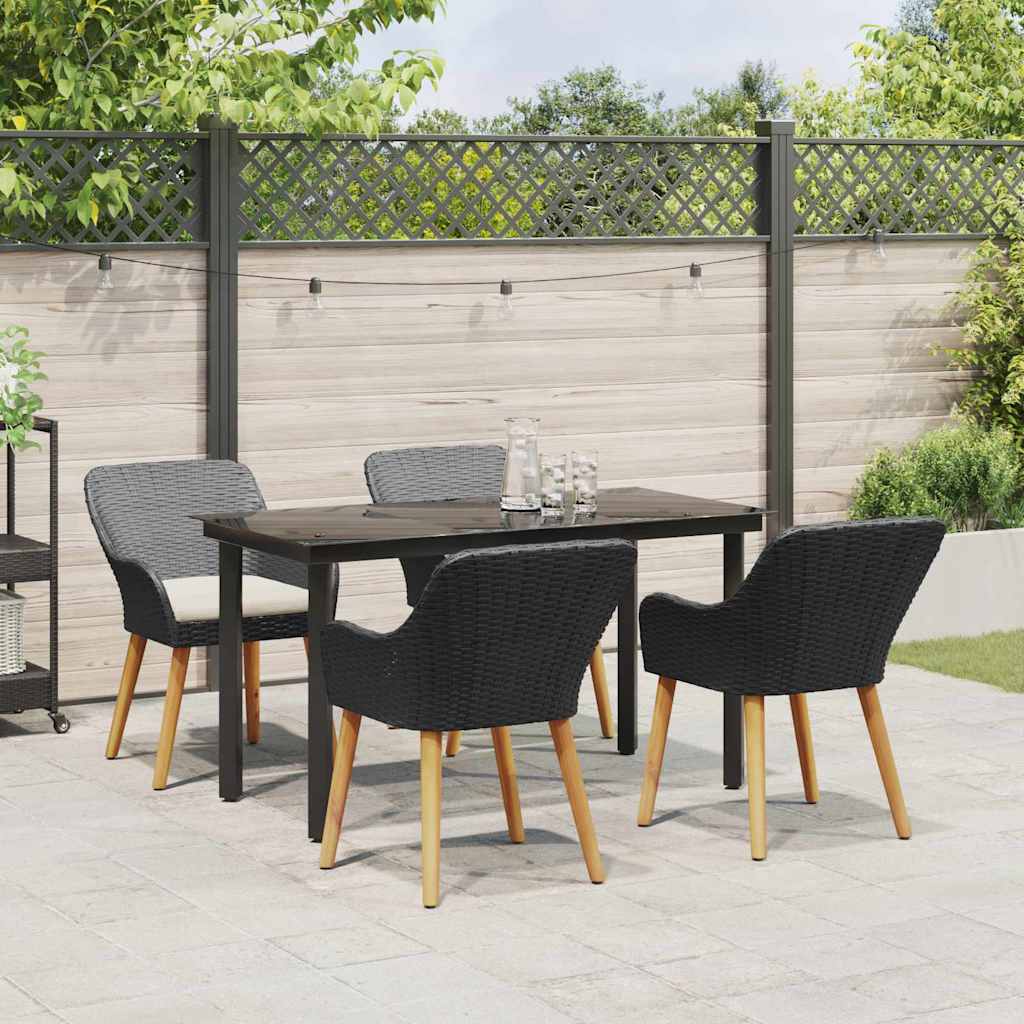 Garden Dining Set with Cushion 5 pcs Black Poly Rattan
