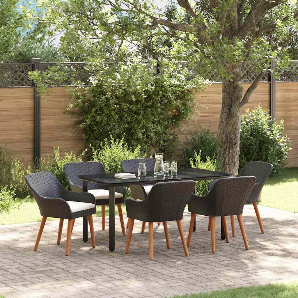 Garden Dining Set with Cushion 7 pcs Black Poly Rattan