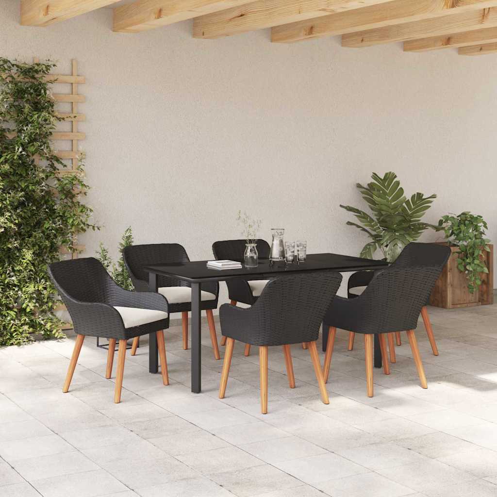 Garden Dining Set with Cushion 7 pcs Black Poly Rattan