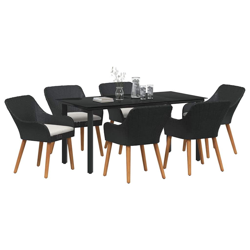 Garden Dining Set with Cushion 7 pcs Black Poly Rattan