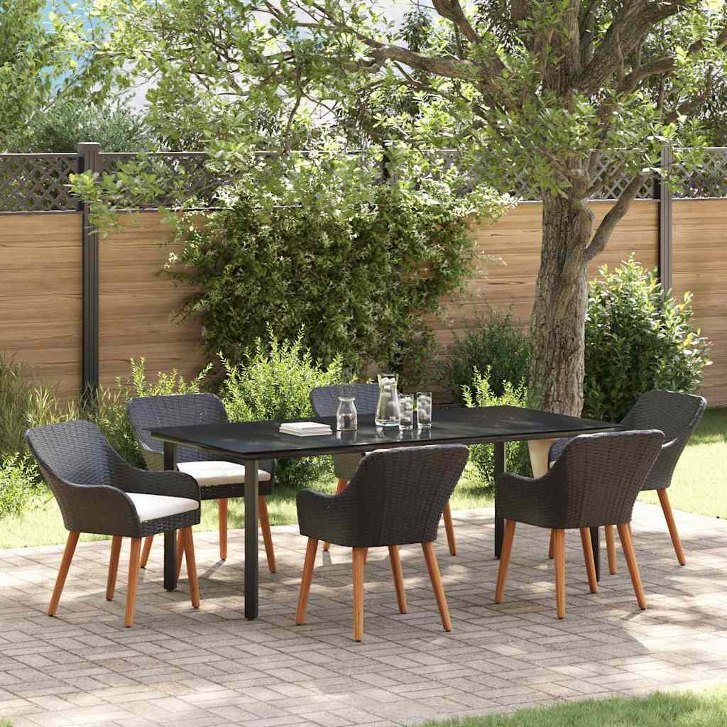 Garden Dining Set with Cushion 7 pcs Black Poly Rattan
