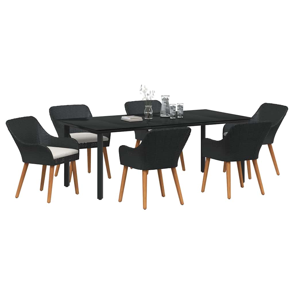 Garden Dining Set with Cushion 7 pcs Black Poly Rattan