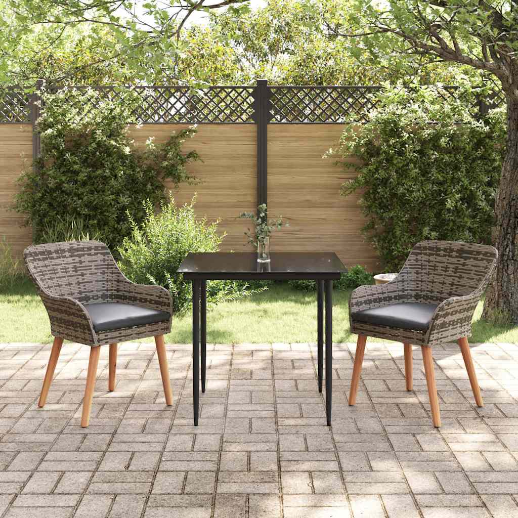 Garden Dining Set with Cushion 3 pcs Grey Poly Rattan