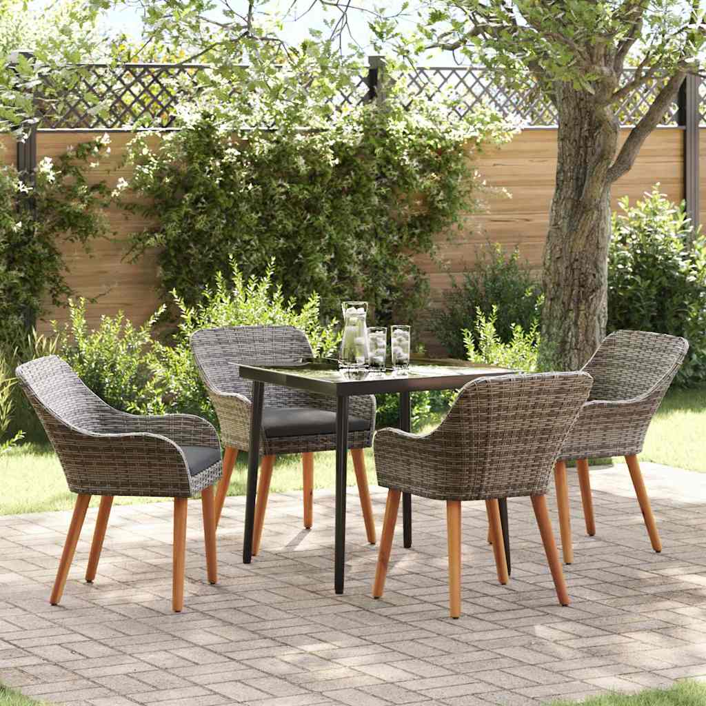 Garden Dining Set with Cushion 5 pcs Grey Poly Rattan