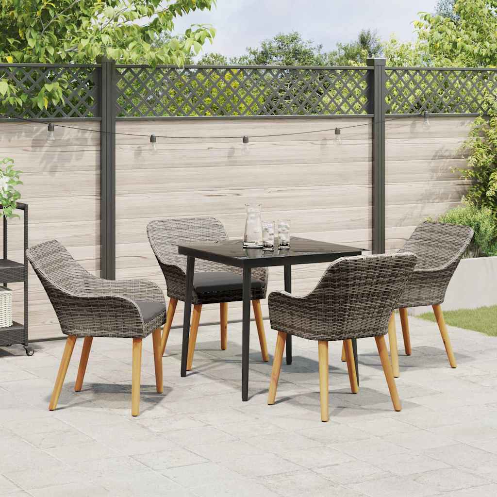 Garden Dining Set with Cushion 5 pcs Grey Poly Rattan