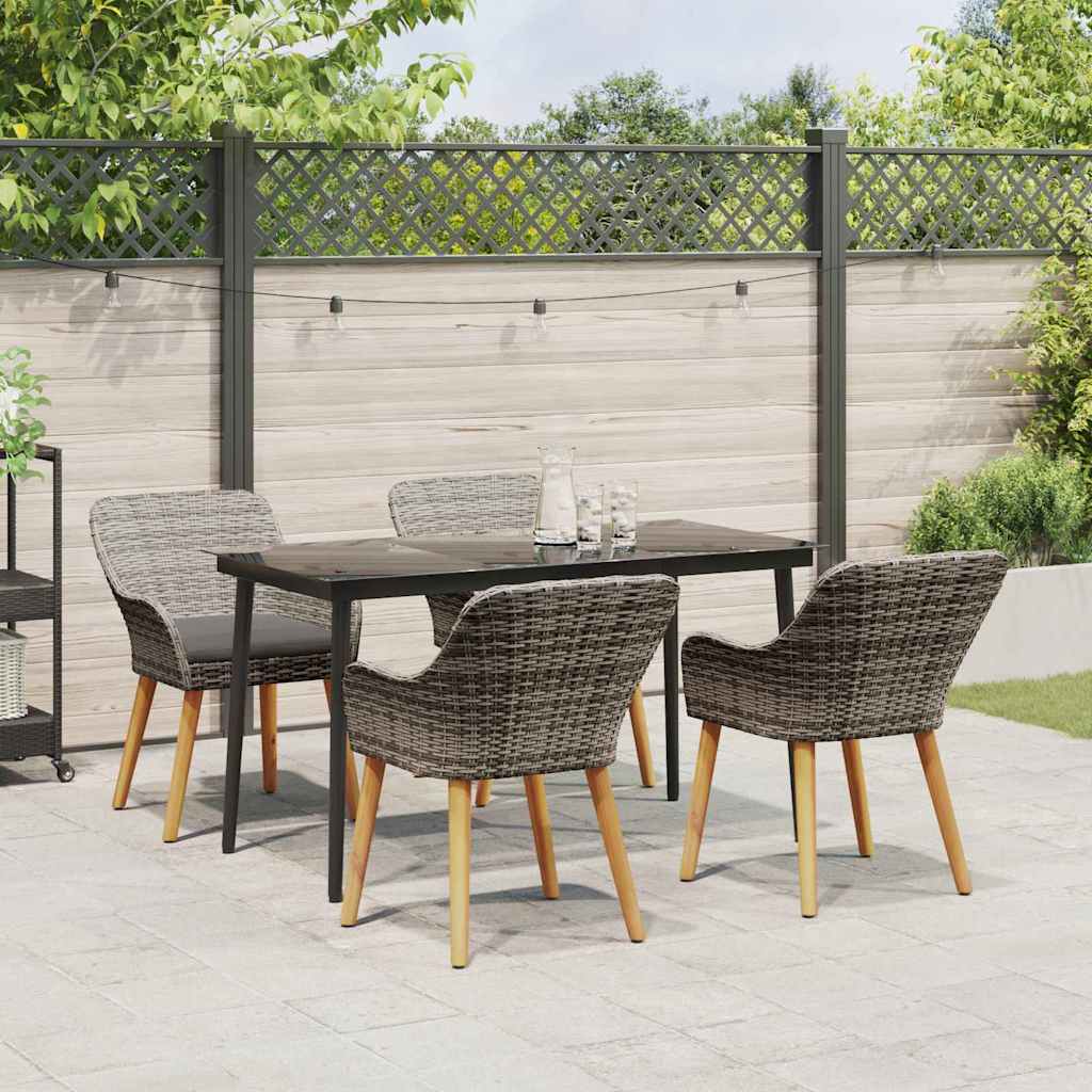 Garden Dining Set with Cushion 5 pcs Grey Poly Rattan
