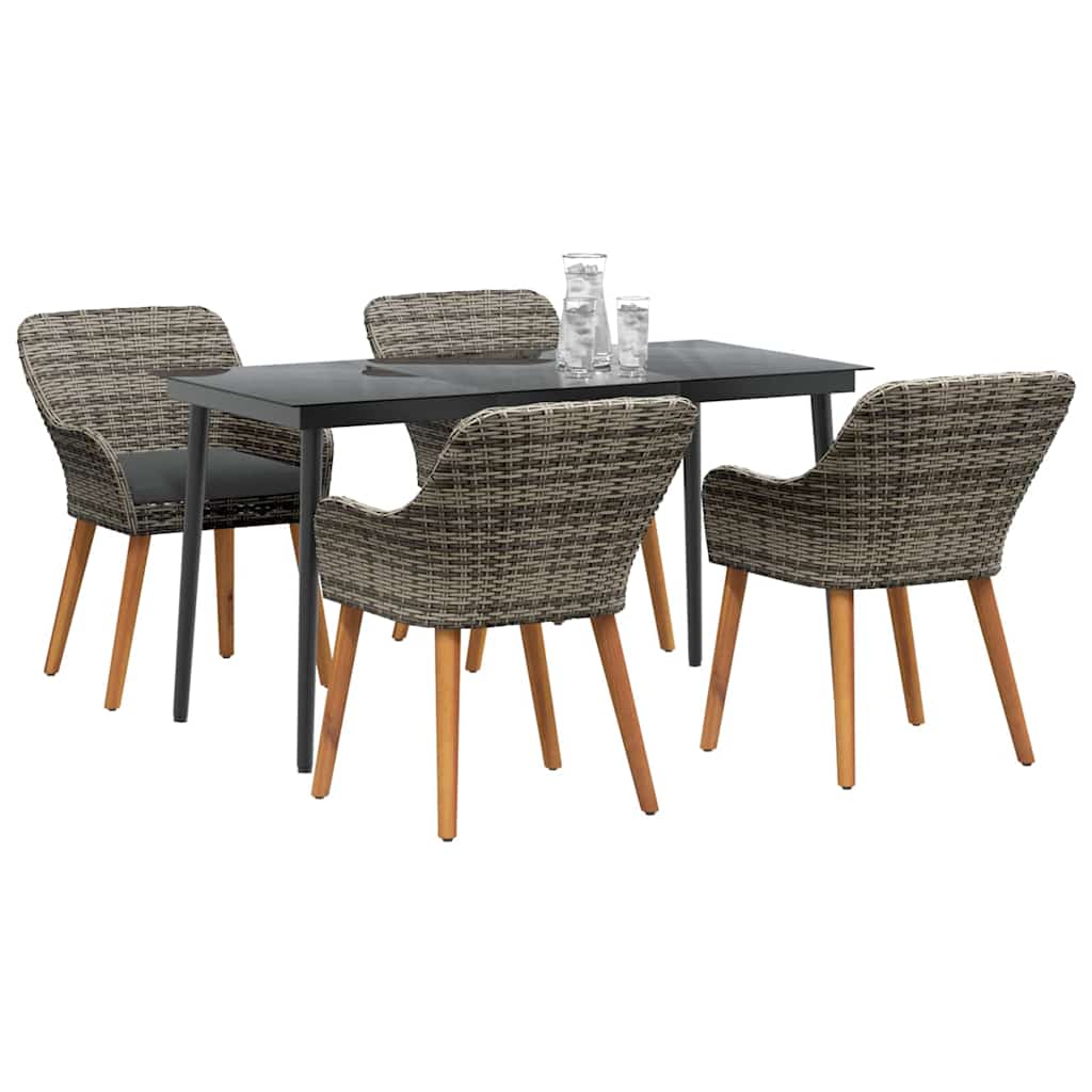 Garden Dining Set with Cushion 5 pcs Grey Poly Rattan