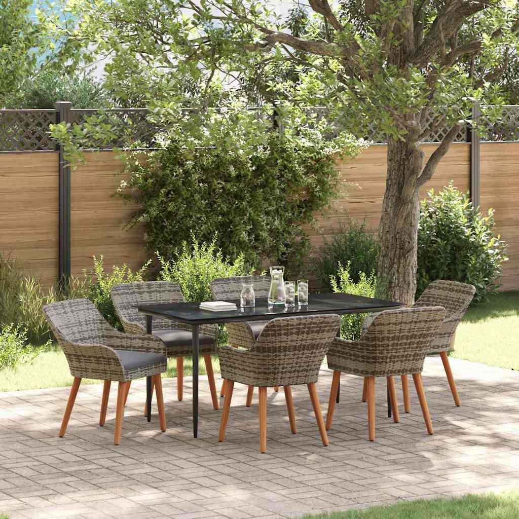 Garden Dining Set with Cushion 7 pcs Grey Poly Rattan
