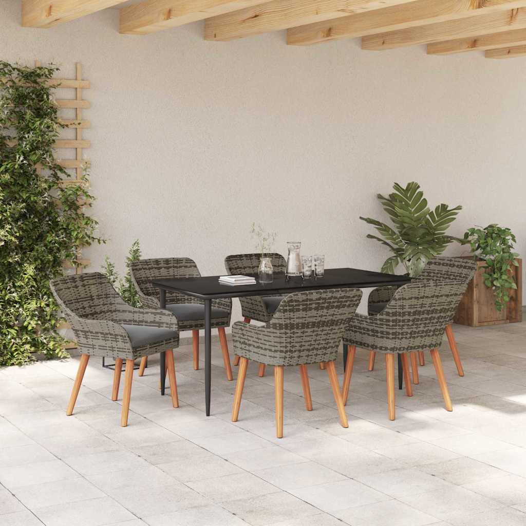 Garden Dining Set with Cushion 7 pcs Grey Poly Rattan