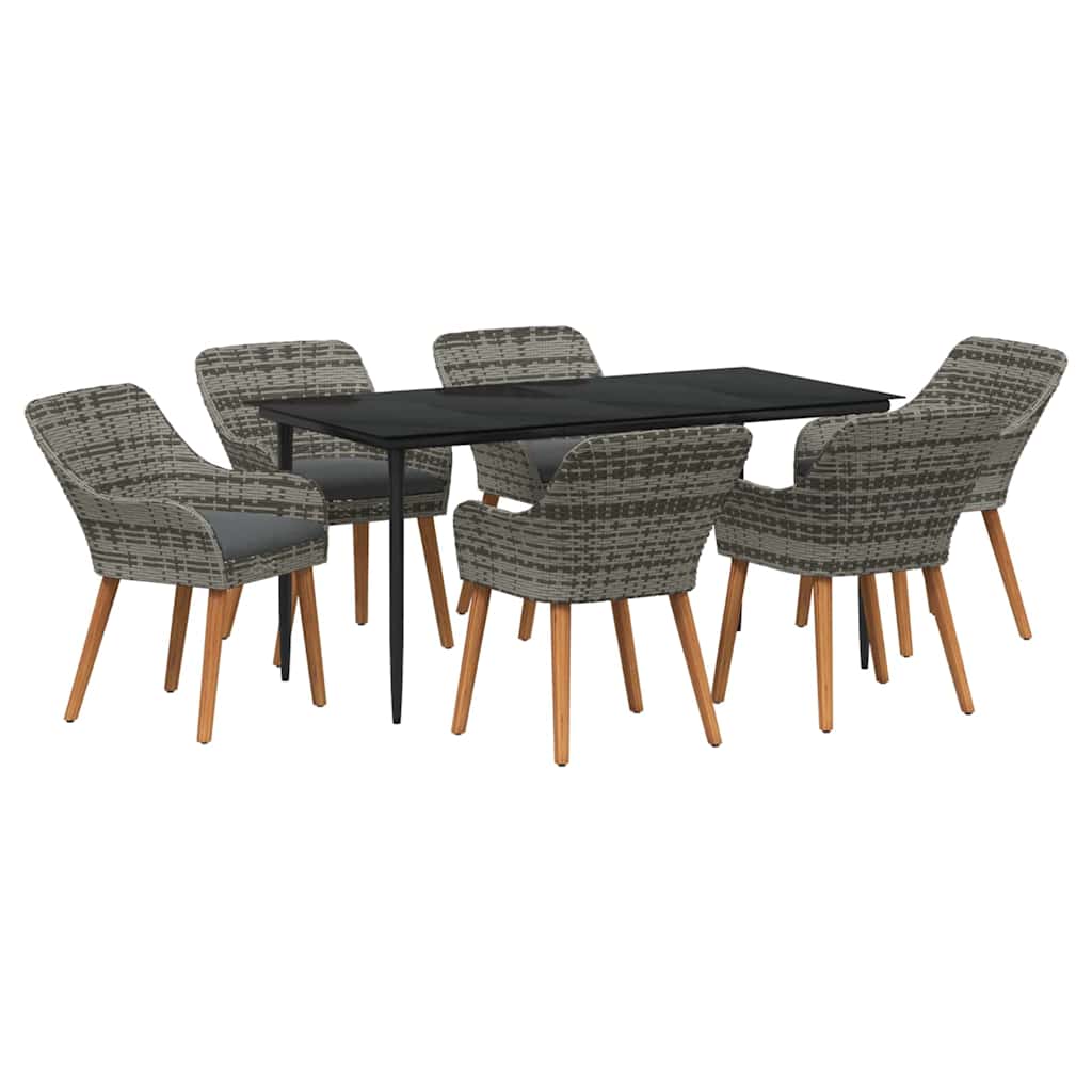 Garden Dining Set with Cushion 7 pcs Grey Poly Rattan