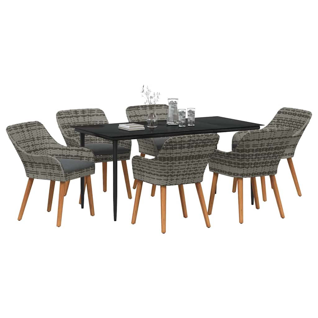 Garden Dining Set with Cushion 7 pcs Grey Poly Rattan