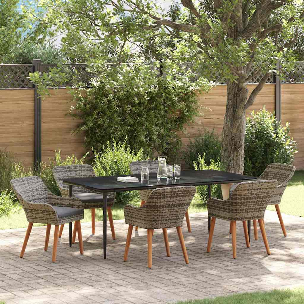 Garden Dining Set with Cushion 7 pcs Grey Poly Rattan