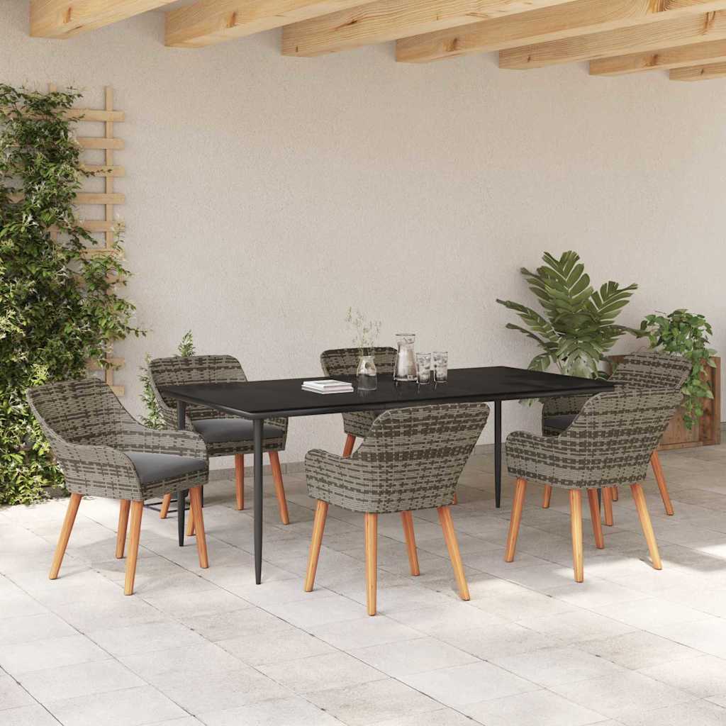 Garden Dining Set with Cushion 7 pcs Grey Poly Rattan