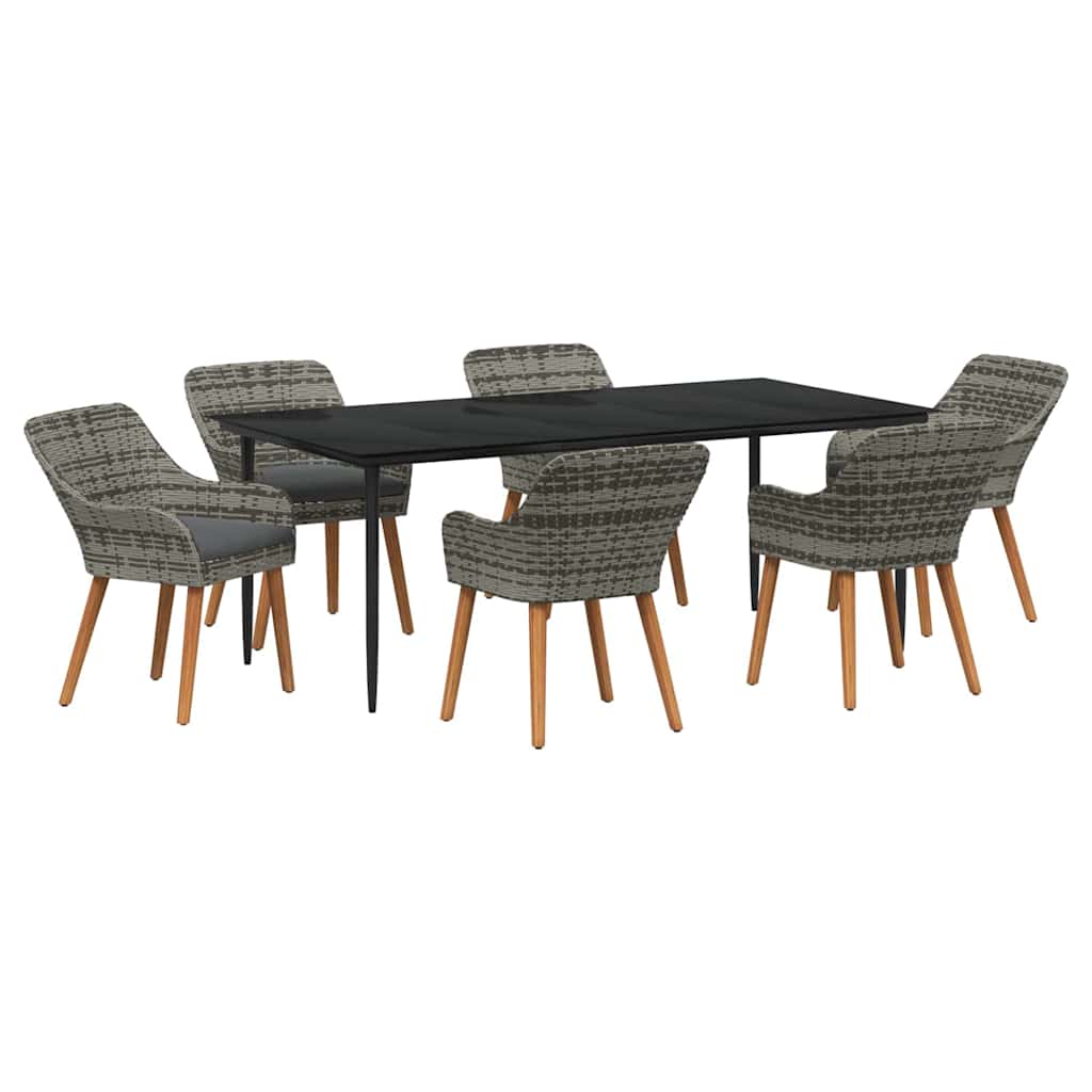 Garden Dining Set with Cushion 7 pcs Grey Poly Rattan