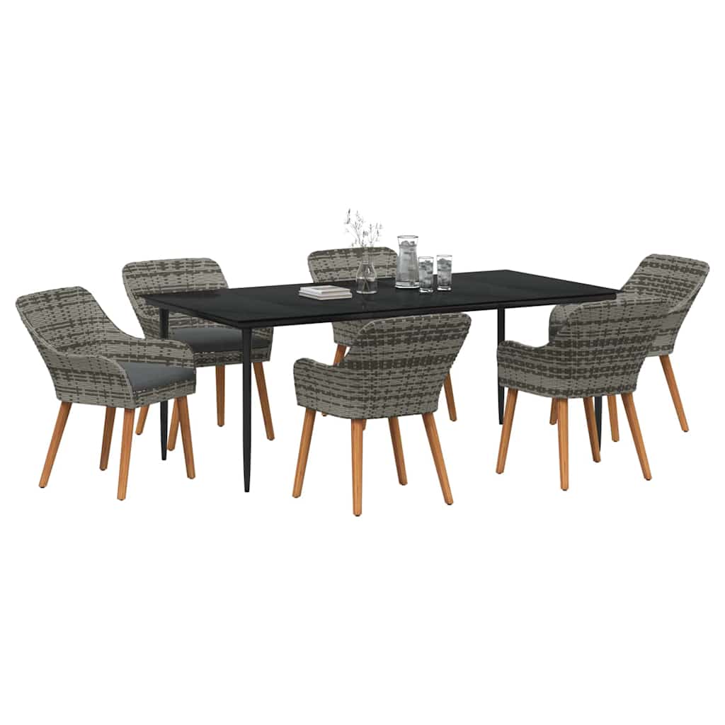 Garden Dining Set with Cushion 7 pcs Grey Poly Rattan